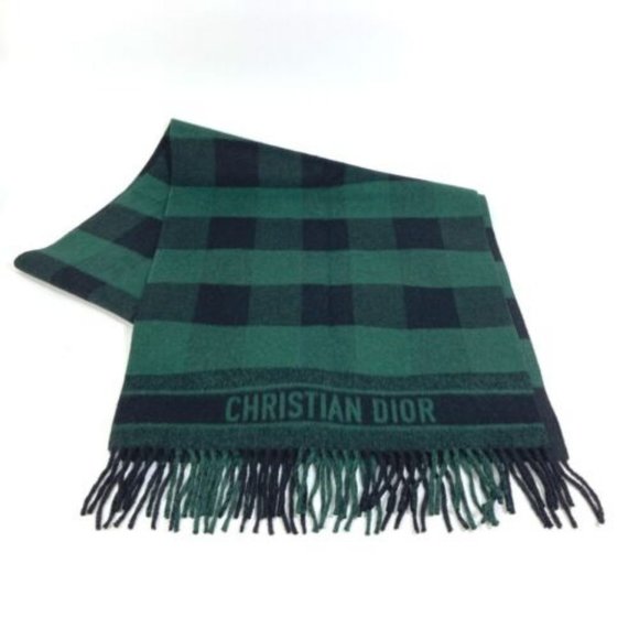 DIOR 95CHE200100 Logo fringe Large format shawl Scarf wool / Angola Green/Black - Picture 1 of 10